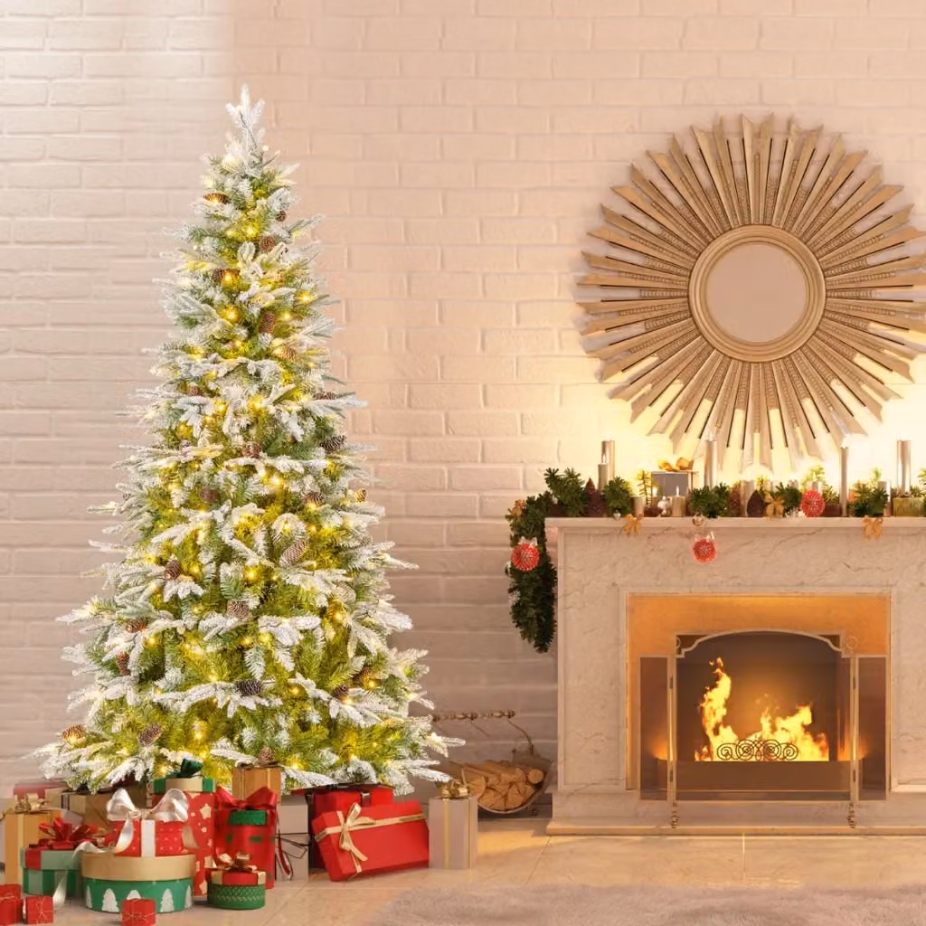 Albero di Natale artificiale pre-luminoso con LED warm white e effetto neve, colore verde e bianco, Altezza: 190 cm – 2