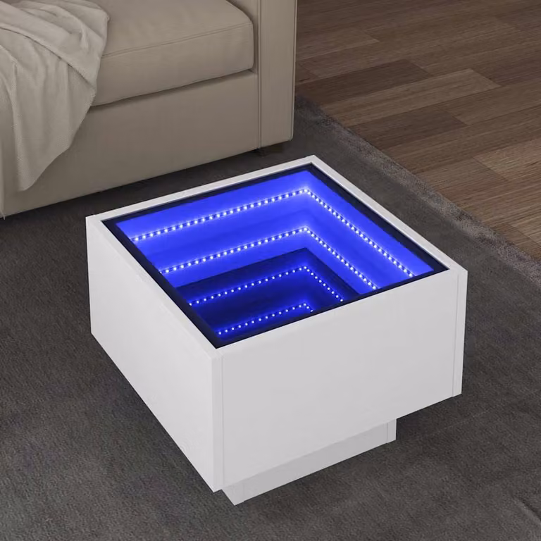 vidaXL Tavolino Quadrato in Legno con LED Bianco L/P/H: 40 x 40 x 30 cm