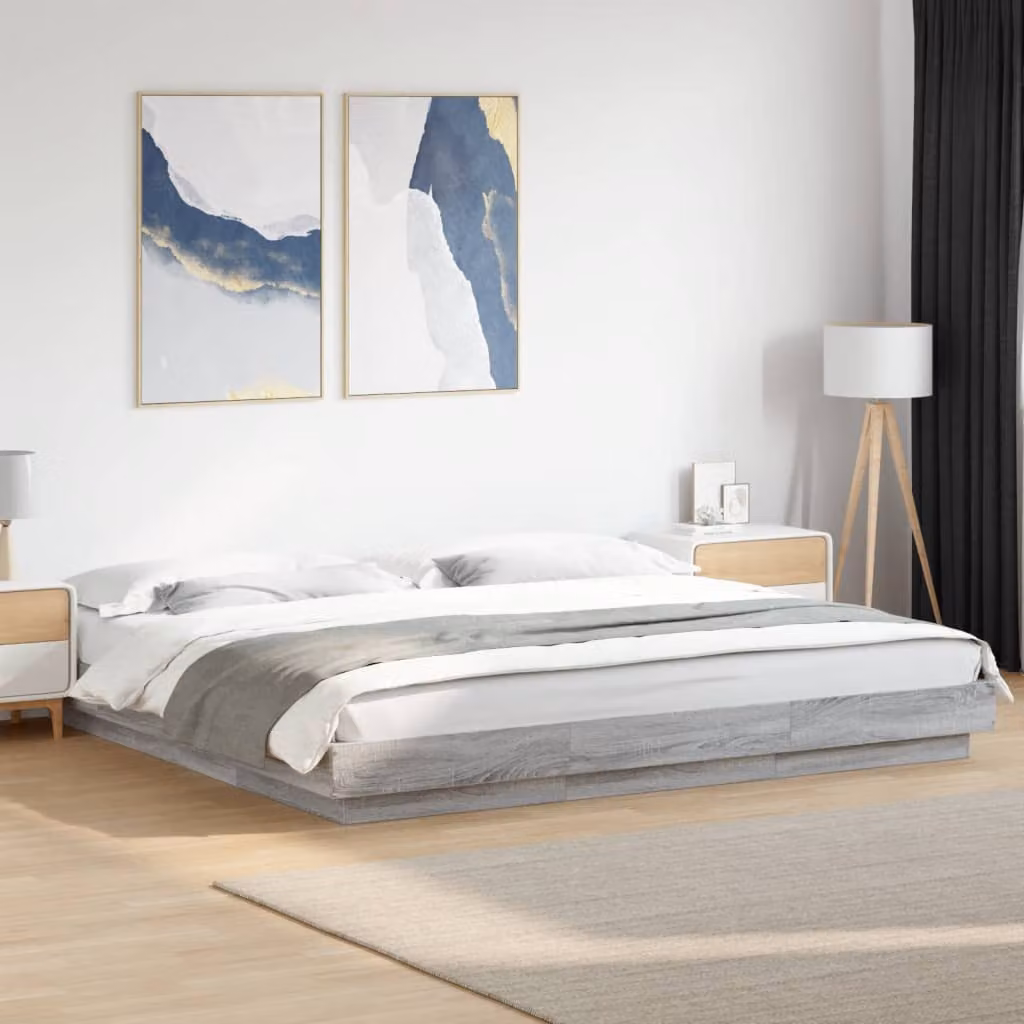 Giroletto vidaXL in legno multistrato grigio con luci LED sottostante e porta USB, L/P/H: 180 x 200 x 23 cm – 1