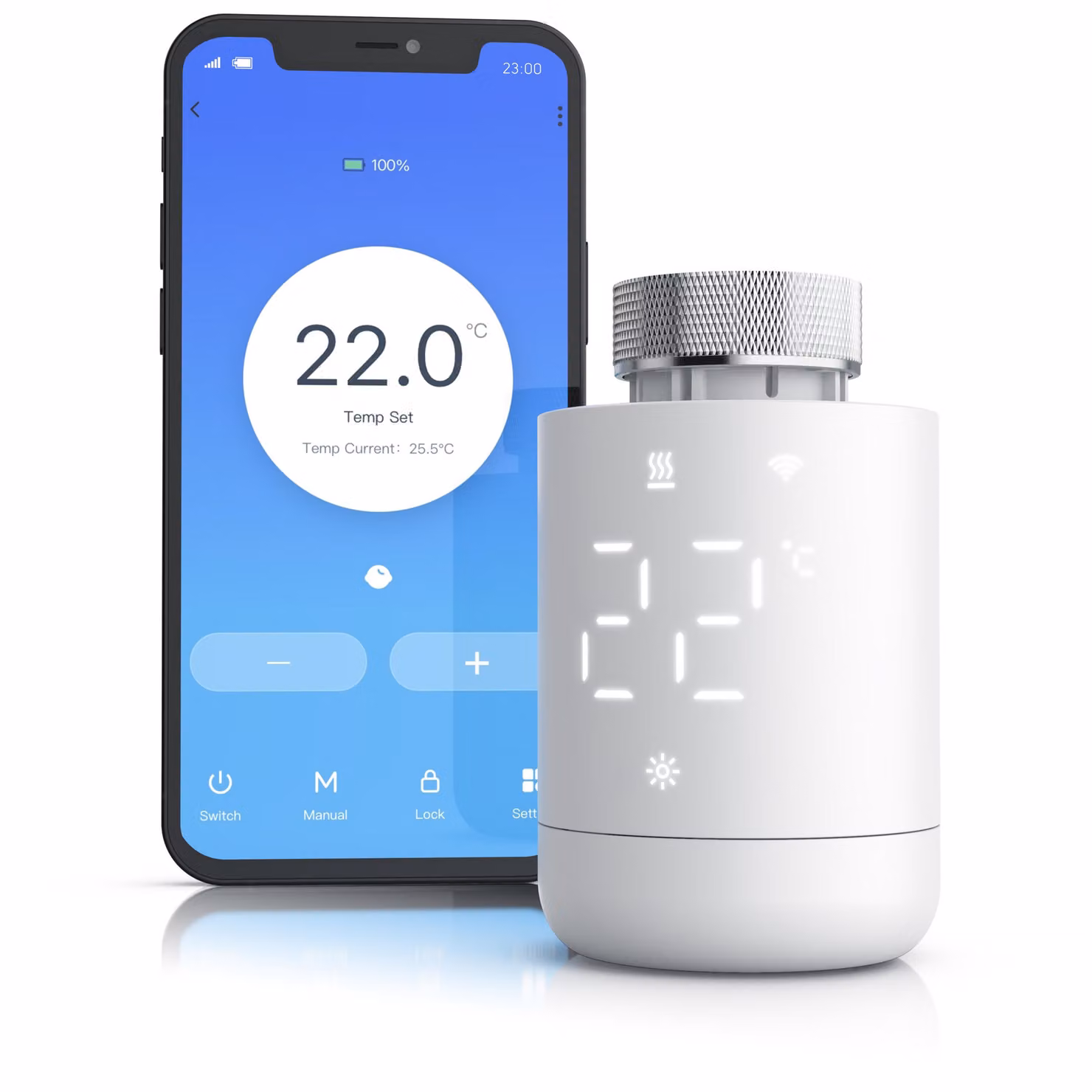 Termostato per radiatori WLAN, con controllo tramite app, programmazione settimanale, display LED, manopola rotativa, rilevamento finestra aperta, protezione antigelo, termostato per riscaldamento, 1 pezzo, bianco
