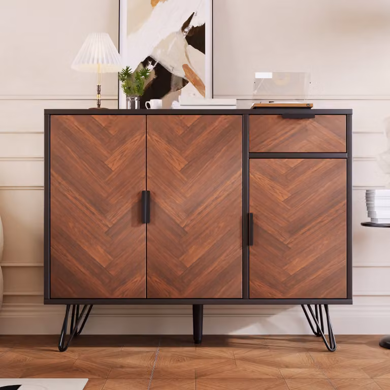 Credenza Flieks, mobile contenitore con cassetto, cassettiera per sala da pranzo soggiorno corridoio, mobile effetto legno, colore legno nero