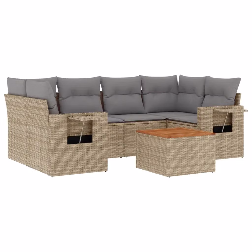 vidaXL Set Divano da Giardino a L in Polyrattan con Cuscini Beige e Grigio, 7 Pezzi – 2