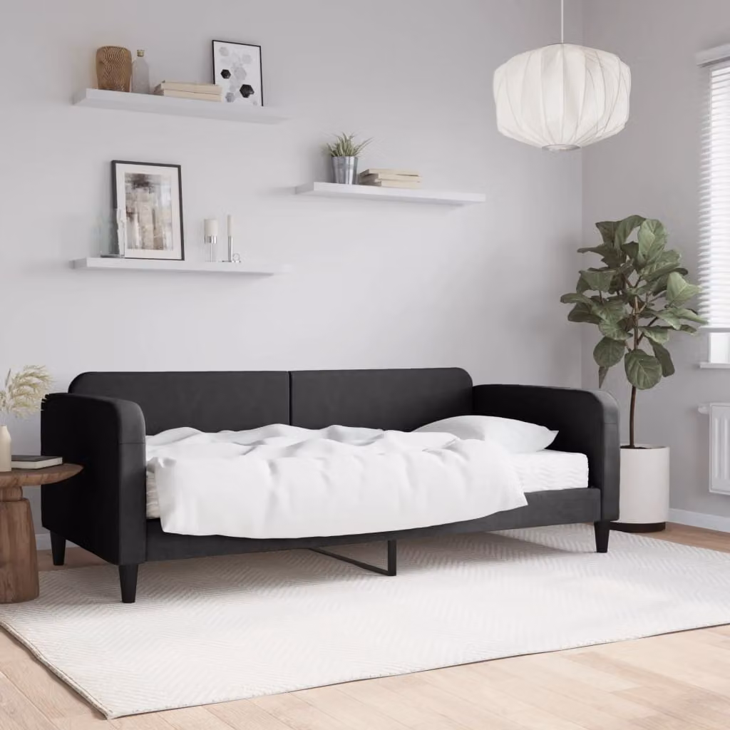 vidaXL Divano Letto Moderno in Tessuto con Materasso Nero L/P/H: 223 x 90 x 100 cm