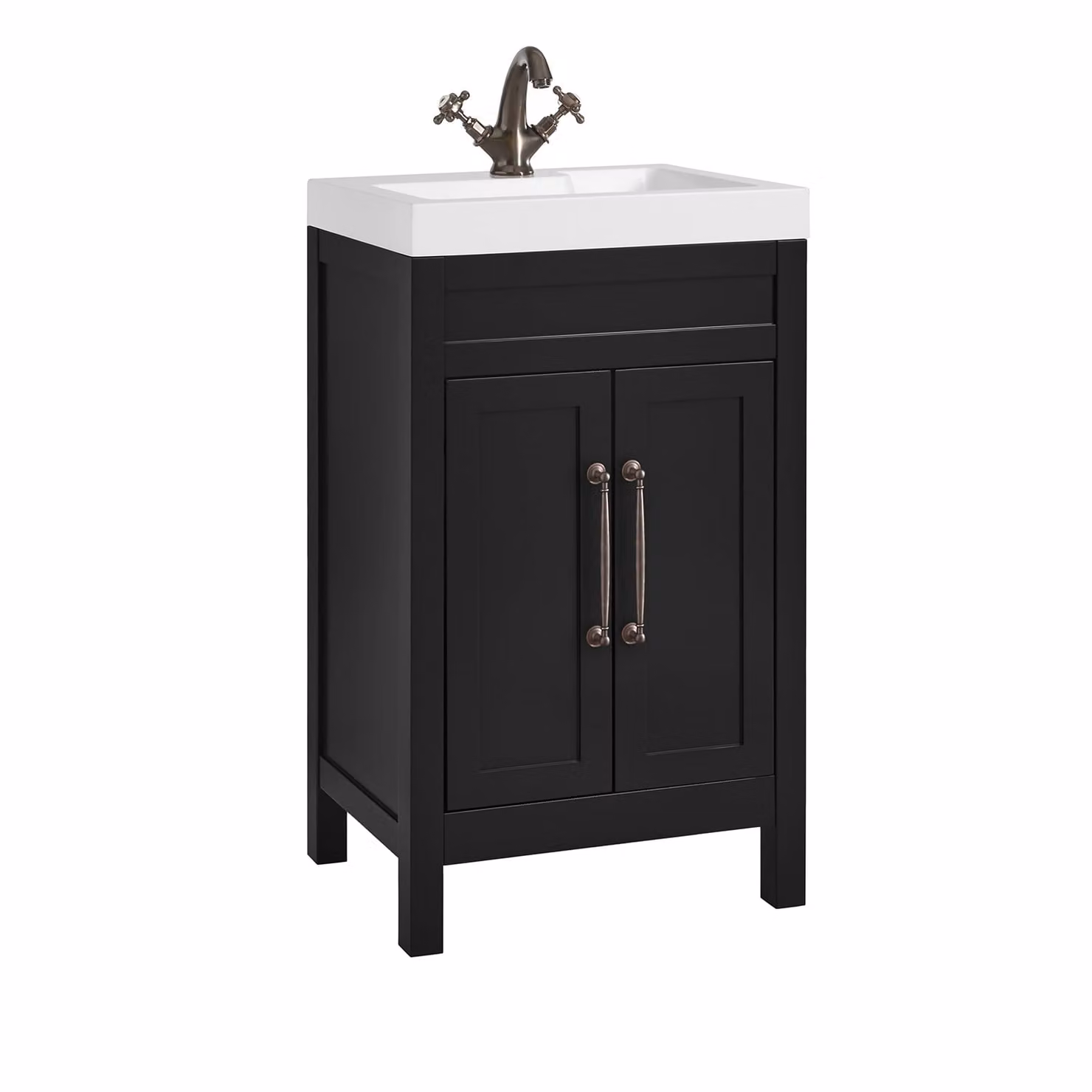 Mobile Bagno Grigio Nero da 500mm con Lavabo e Maniglia Classica con Barra a T in in Bronzo Spazzolato - Warwick