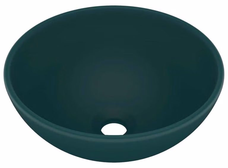 Lavabo rotondo in Vetroceramica, colore verde scuro opaco, dimensioni 32,5 x 14 cm