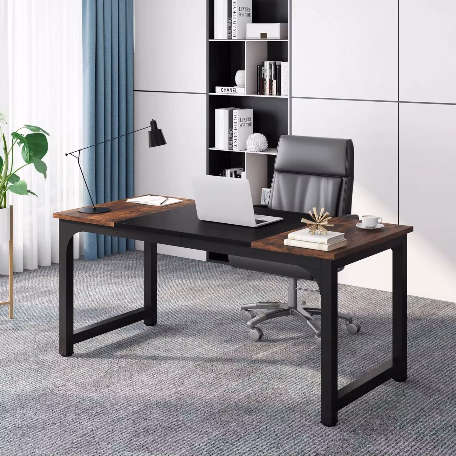 Scrivania 160 x 80 cm, scrivania per computer con gambe in metallo, tavolo da lavoro, tavolo da conferenza, colore marrone scuro rustico