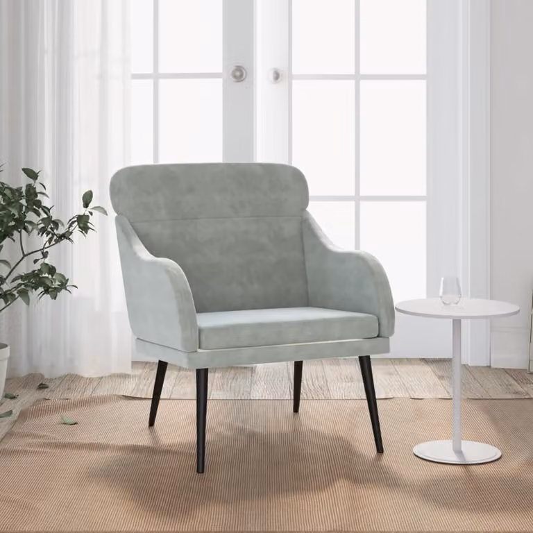 Poltrona moderna vidaXL in velluto grigio con braccioli e struttura in metallo L: 63 cm, P: 76 cm, H: 80 cm