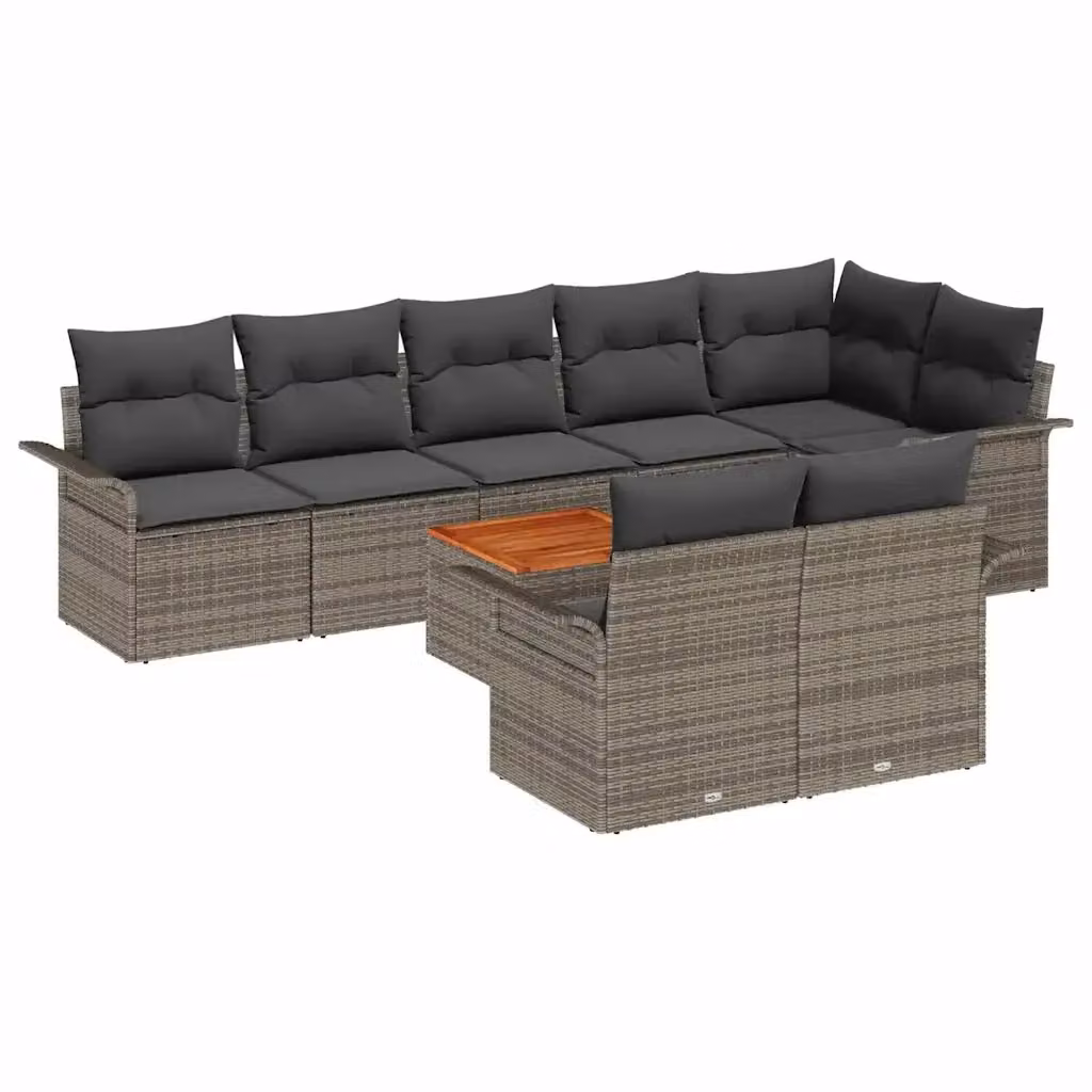 Set Divano da Giardino a L vidaXL in Polyrattan Grigio con Cuscini e Tavolino da Esterno 9 Pezzi – 2