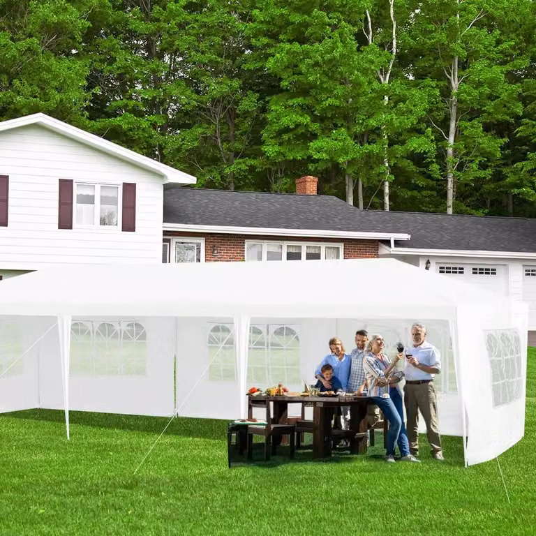 Tenda da giardino da 3 x 9 m, tenda da giardino con 5 pareti laterali rimovibili, colore bianco