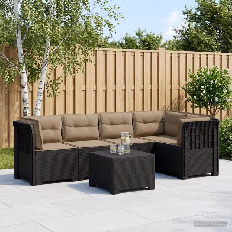 Set da giardino vidaXL a forma di L con divano da 5 posti, tavolino e cuscini in polyrattan, colori antracite, beige o marrone