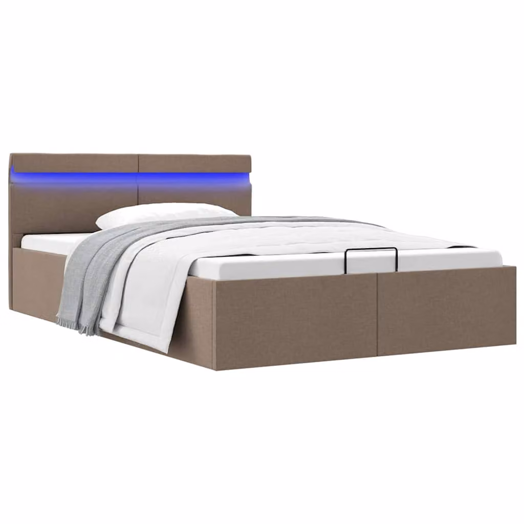 vidaXL Giroletto con Contenitore e LED in Tessuto Beige/Grigio con Porta USB, L/P/H: 120 x 200 x 128 cm – 2