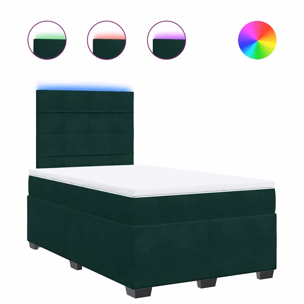 vidaXL Giroletto a Molle con Materasso Ibrido in Velluto Verde Scuro e Bianco L/P/H: 120 x 200 cm – 2