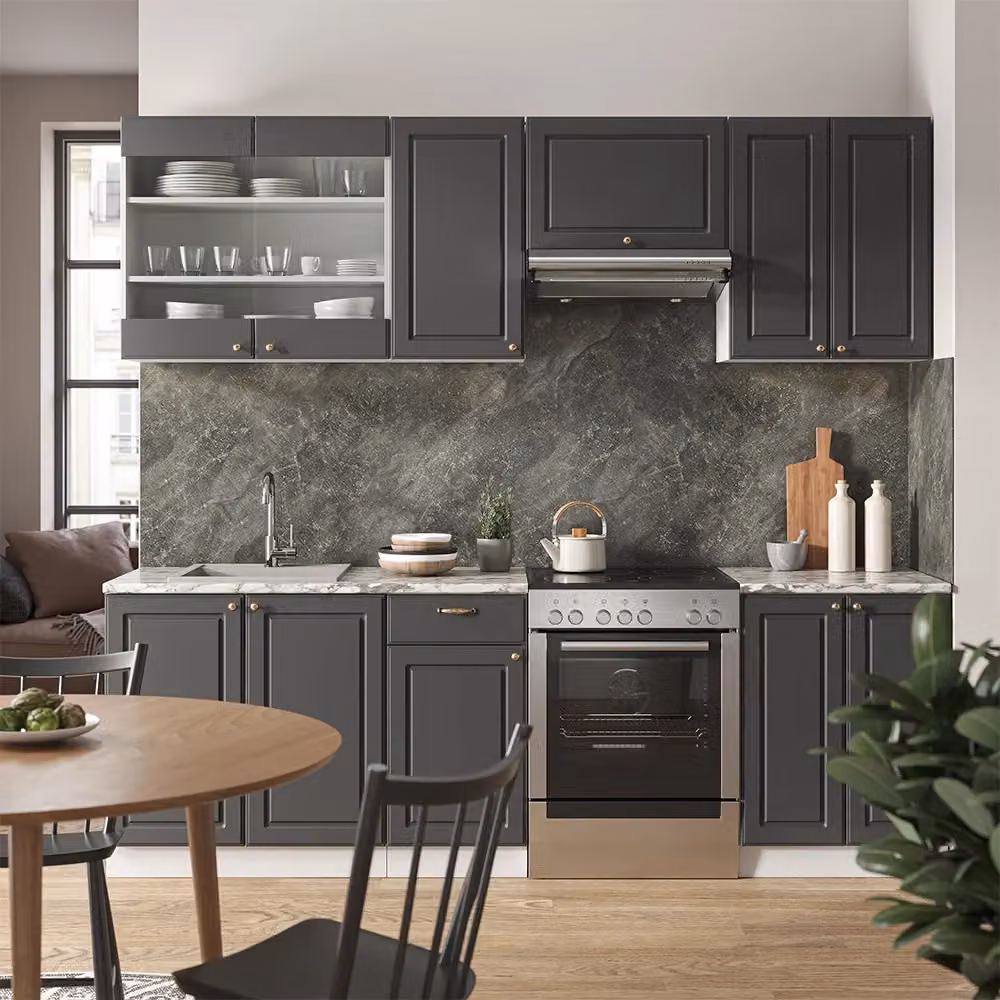 Cucina componibile moderna Fame-Line Vicco colore antracite, oro e bianco con larghezza 240 cm – 2