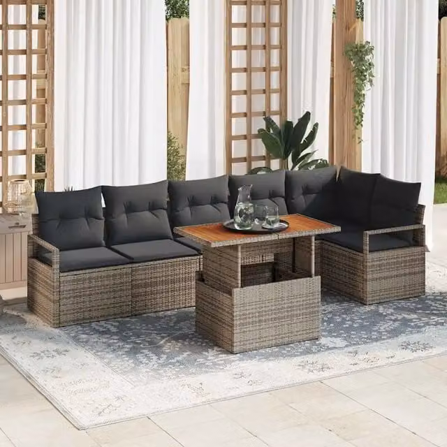 Set Divano da Giardino 7 pz Grigio Poly Rattan 3358456