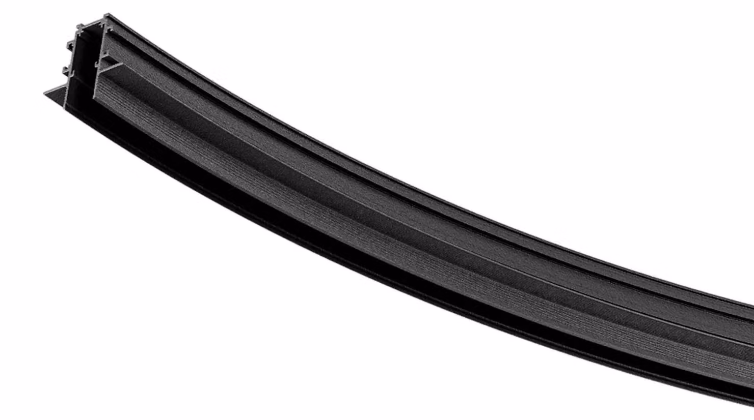 ARELUX XNET, profilo curvo a incasso, angolo di 90 gradi, raggio di apertura 0,3 metri, 48V DC, grado di protezione IP40, colore nero