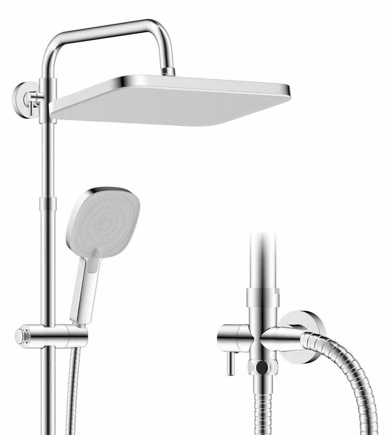 Set doccia a pioggia con funzione di autopulizia, barra doccia in acciaio inossidabile, pannello bianco con cornice cromata, dimensioni 30x20 cm