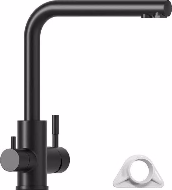 Miscelatore a tre vie, orientabile a 360 gradi, miscelatore 3 in 1, rubinetto con filtro per l'acqua, rubinetto a tre vie, rubinetto da lavello in acciaio inossidabile, nero