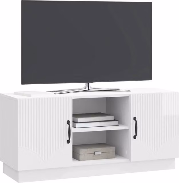 Mobile TV moderno Design In bianco lucido in legno ingegnerizzato L: 102 cm, P: 34,5 cm, H: 47 cm