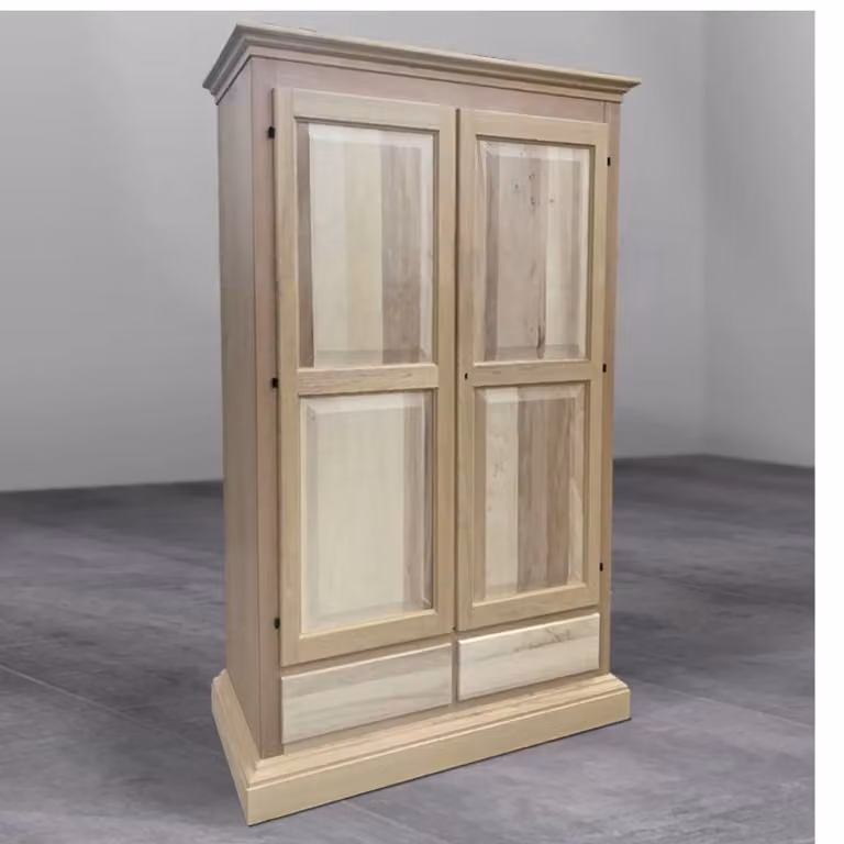 Armadio a 2 ante con cappello dritto in legno grezzo Mobili 2G L/P/H: 125 x 61 x 200 cm
