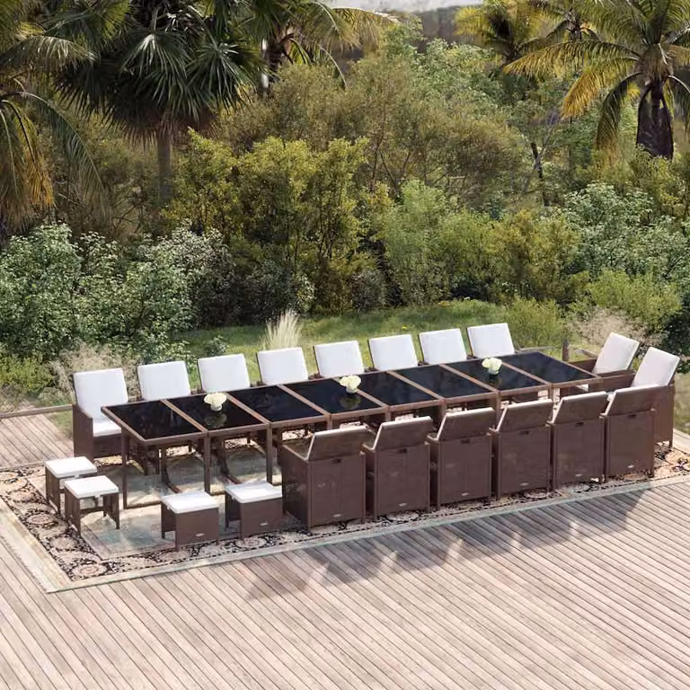 Set da pranzo per giardino vidaXL in polyrattan beige con 21 pezzi e cuscini