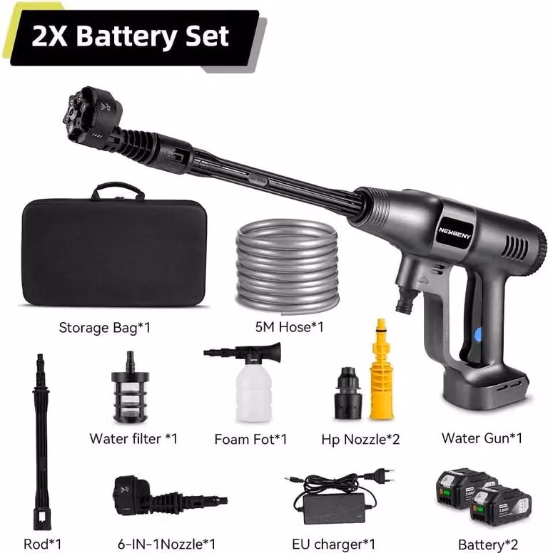 Idropulitrice - Batteria 18 V - Set con 2 batterie 388VF - Senza spazzole 3500 W - Pressione 200 bar - Ugello 6 in 1 - Tre marce - Braun