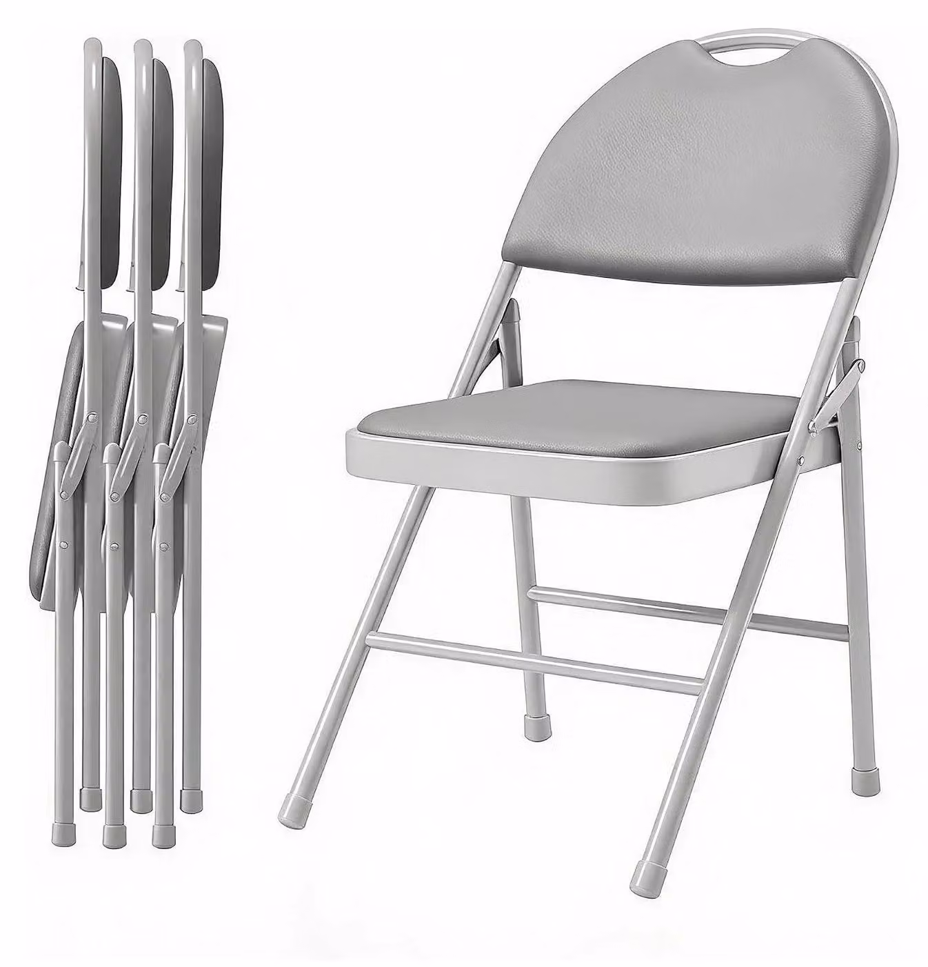 Sedie da pranzo - Set di 4 sedie pieghevoli - Seduta e schienale imbottiti in ecopelle - Struttura in metallo - Impilabili - Grigio chiaro