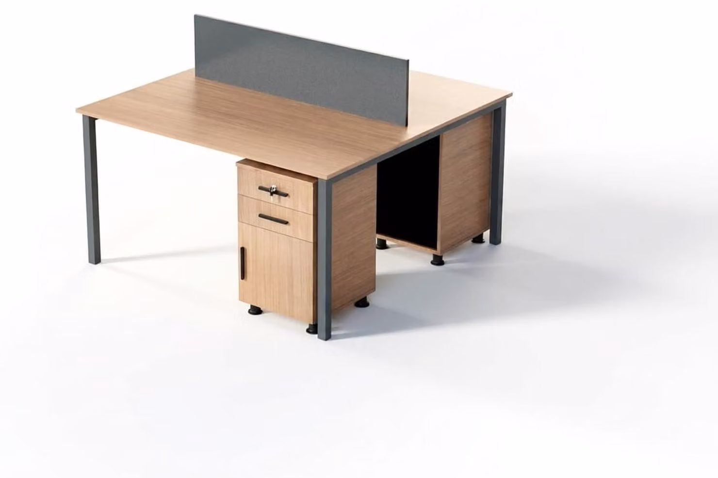 Moderner beigefarbener Schreibtisch Schubladen Metallgestell