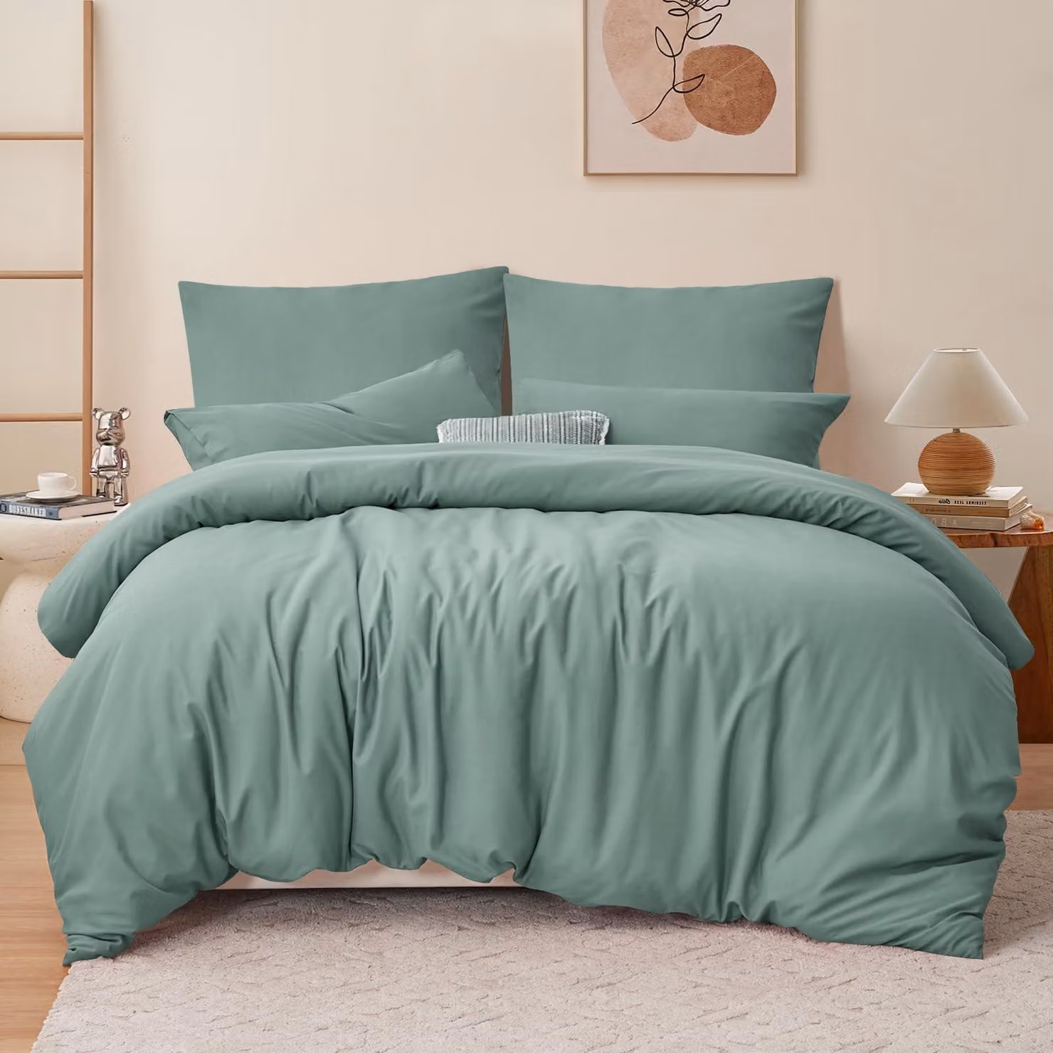Copertura per letto, 240 x 260 cm, verde, in microfibra anti-piegatura, ideale per la camera da letto