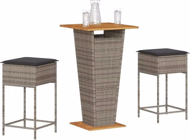 Set Bar da Giardino 3pz con Cuscini Grigio in Polyrattan 3261478