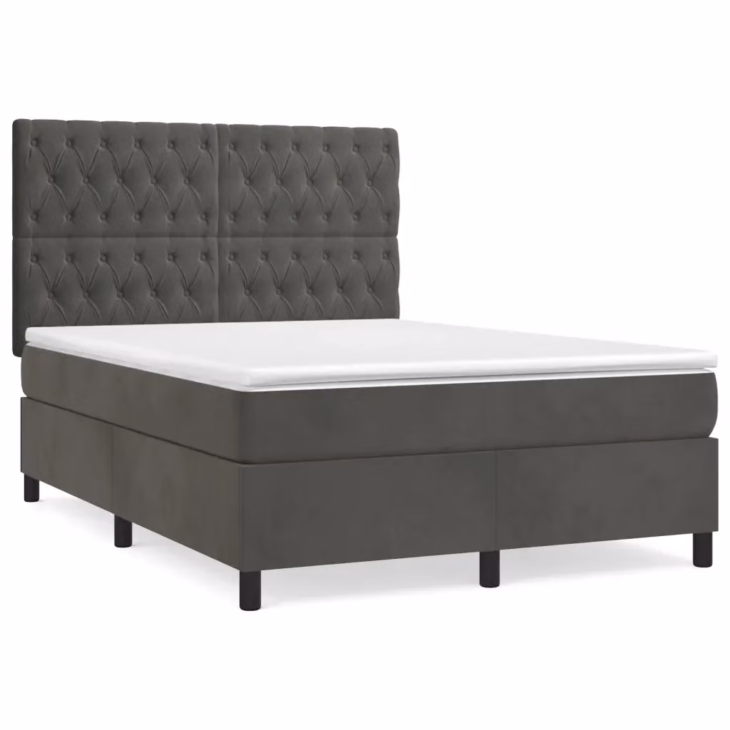 Letto Ibrido con Giroletto a Molle e Materasso vidaXL in Velluto Grigio e Bianco L/P: 140 x 200 cm – 2