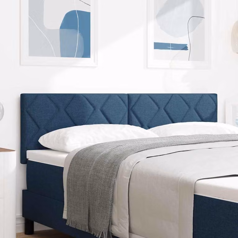 Testata letto LED, colore blu, 144 cm, rivestita in tessuto