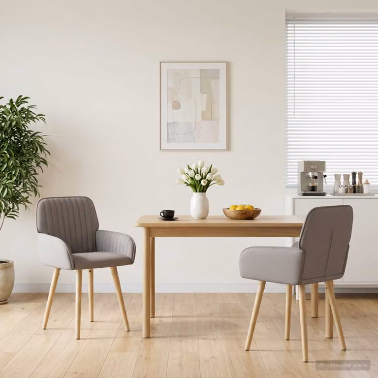Set di 2 sedie da pranzo moderne vidaXL in tessuto beige e grigio con struttura in legno di gomma, L: 56,5 cm, P: 50 cm, H: 87,5 cm