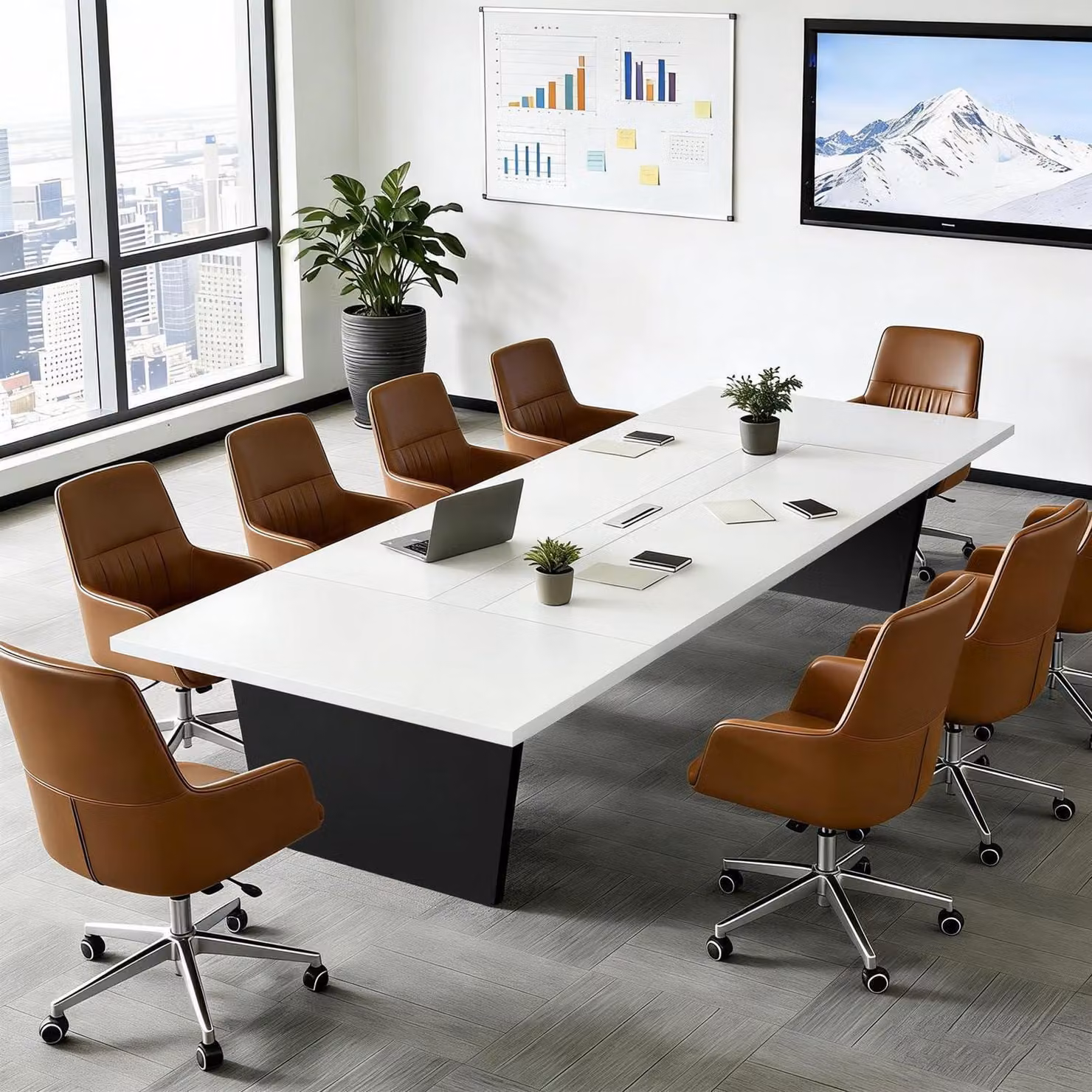 Tavolo da conferenza, ufficio, dimensioni 240x100x74 cm, colore nero e bianco, piano del tavolo spesso 2,5 cm