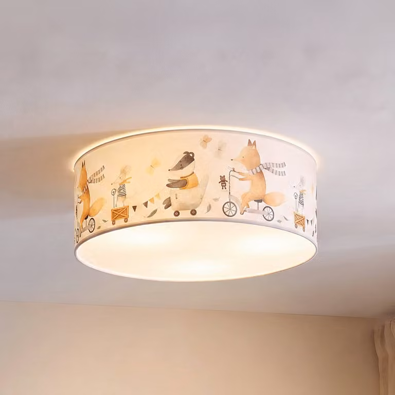 Plafoniera soffitto Kids Print Duolla, Crema / Ambra, Cameretta, Tessuto / Stoffa / Seta, Plafoniera