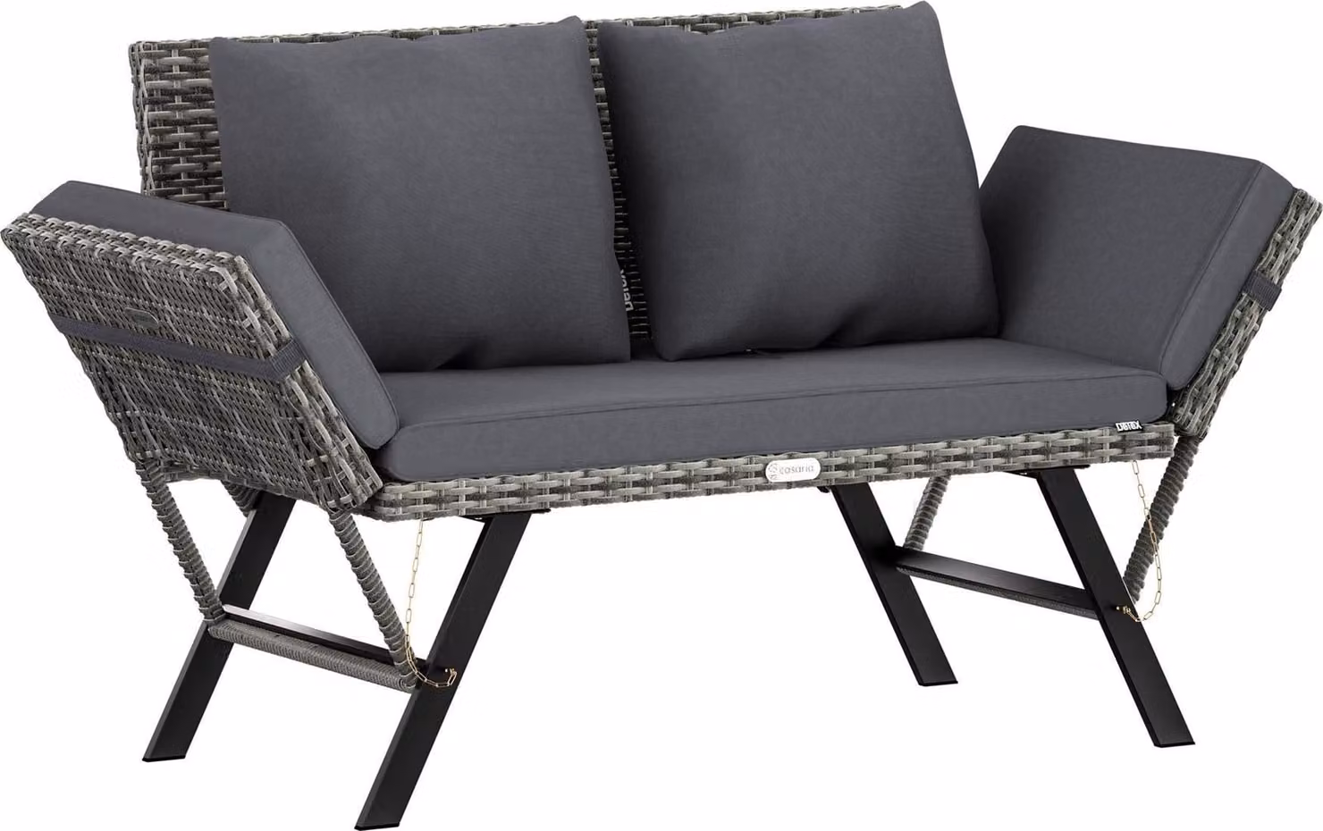 Panca da giardino in polyrattan, grigio, 176x56x81 cm, sdraio 2 in 1