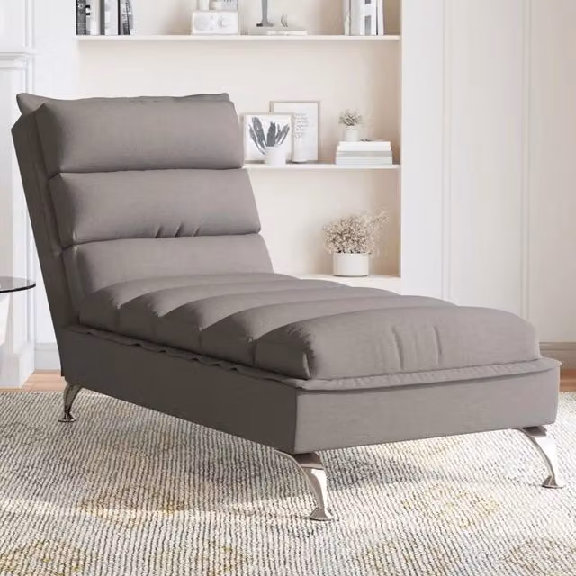 Chaise Longue con Funzione Letto vidaXL in Tessuto Beige e Grigio con Cuscini Inclusi