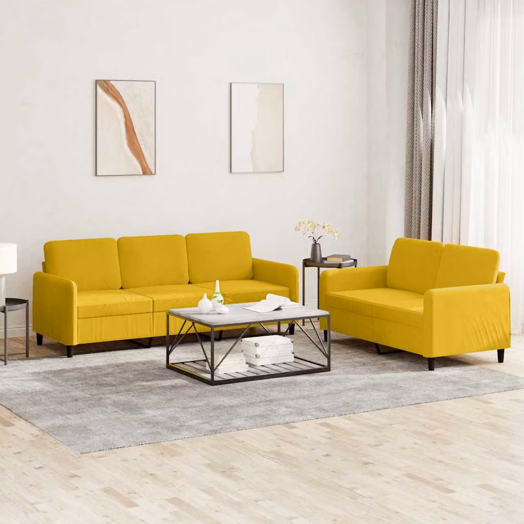 Set di divani vidaXL in velluto giallo composto da un divano a 2 posti e uno a 3 posti per il tuo soggiorno