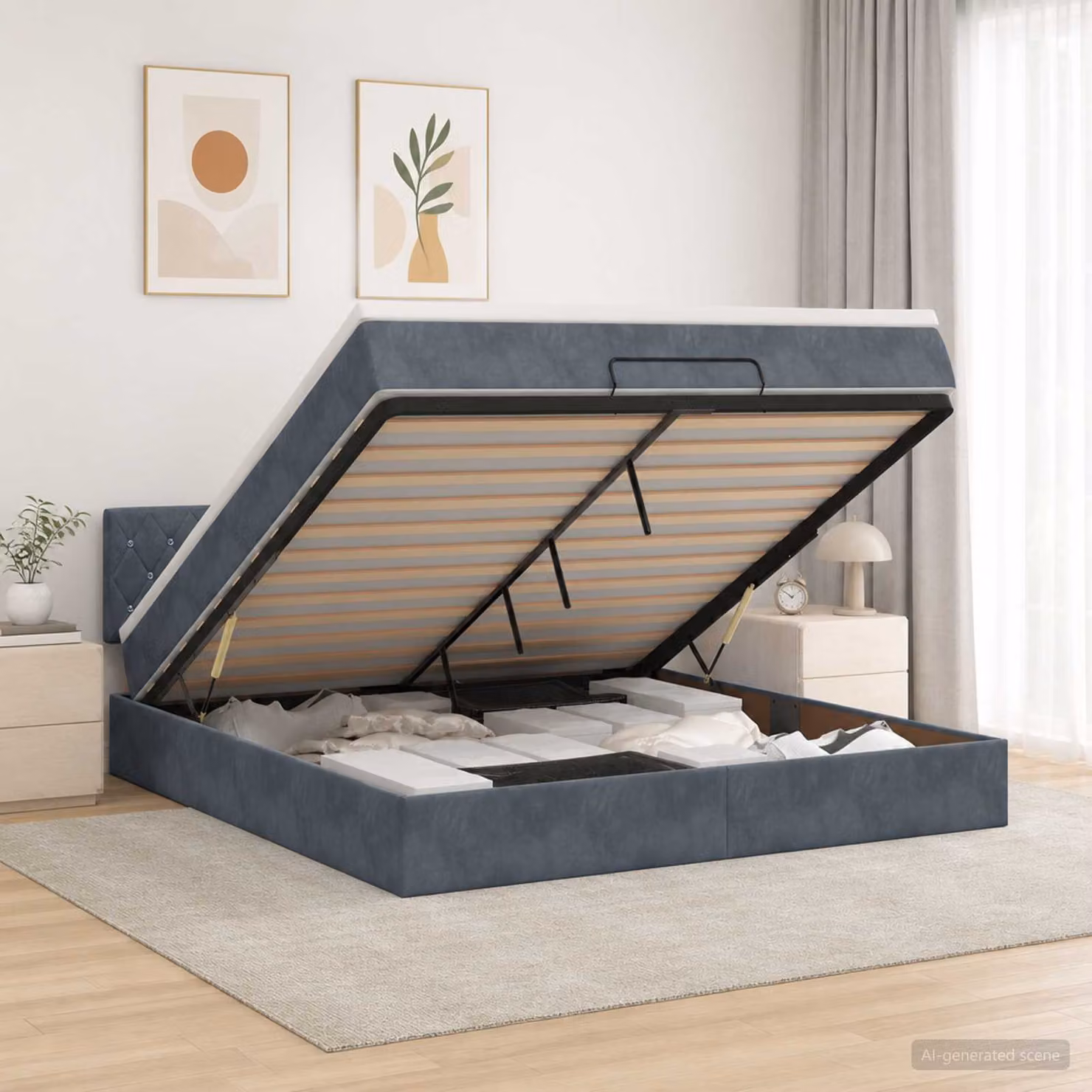Letto ottomano con materasso vidaXL in velluto Grigio Scuro L: 180 cm, P: 200 cm, H: 140 cm