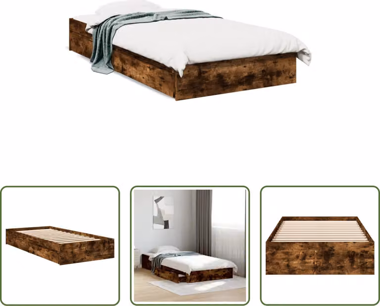 The Living Store Struttura letto con cassetti rovere fumé 90x190 cm Materiale legno