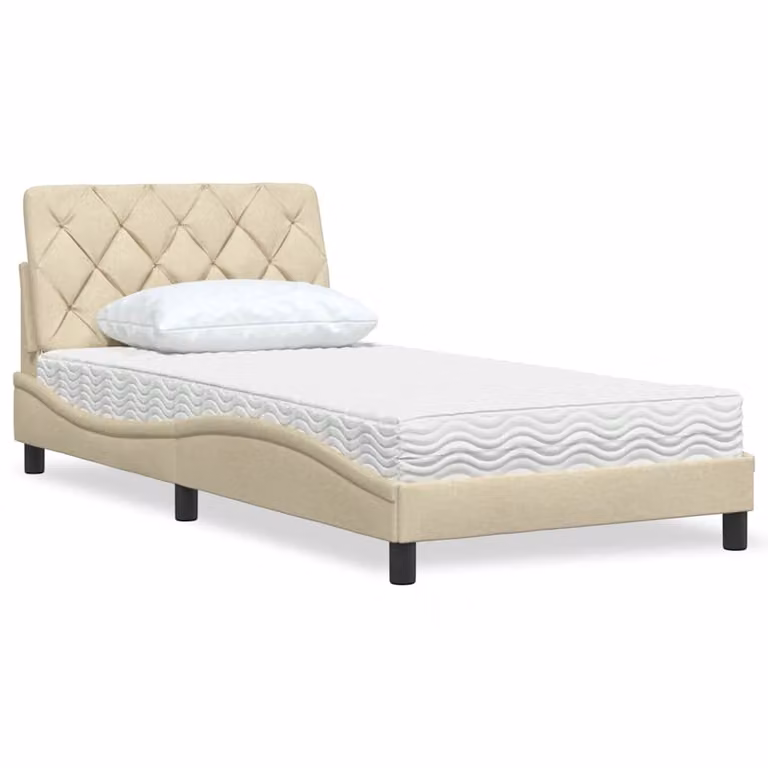 Letto con materasso vidaXL in tessuto beige e bianco, L/P: 100 x 200 cm