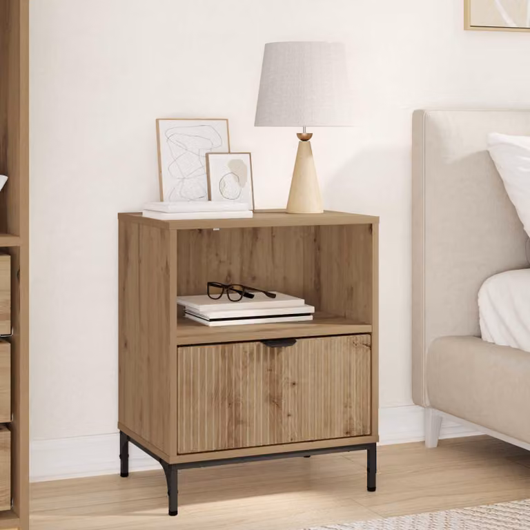 Armadio da notte moderno vidaXL in legno e metallo colore marrone L: 49 cm, P: 36 cm, H: 61 cm