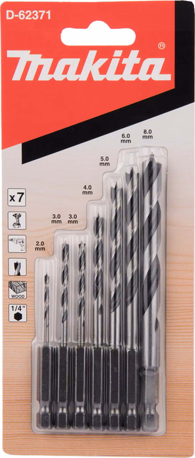 Makita set di punte per legno da 7 pezzi, 1/4" legno - 7 pezzi - 1/4"