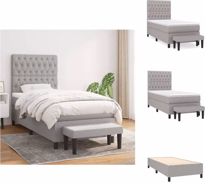 vidaXL Letto a molle con materasso grigio chiaro 90x200 cm in tessuto - Letti & strutture letto