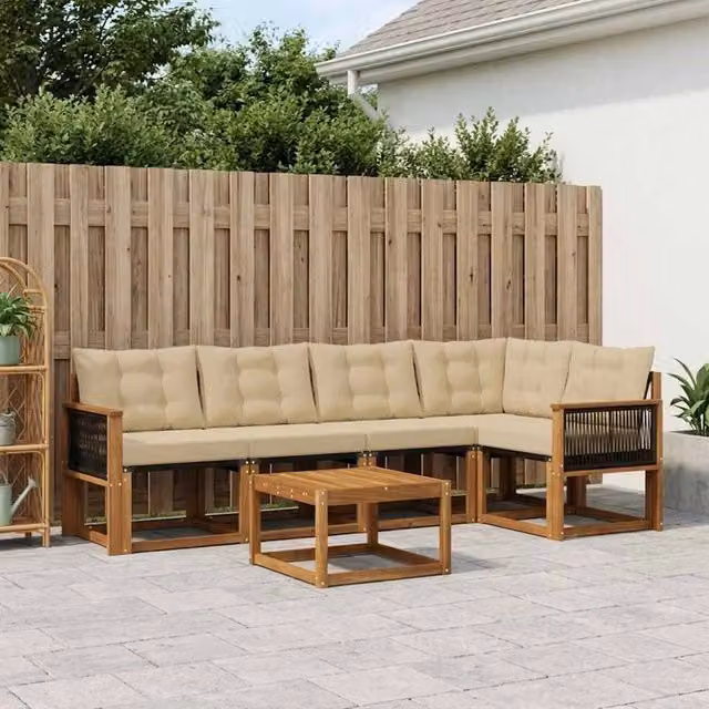 Set di divani da esterno 6 pz Naturale e Beige 3381969