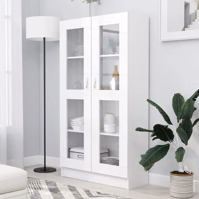 Armadietto con Vetrina Bianco 82,5x30,5x150cm Legno Multistrato 802759