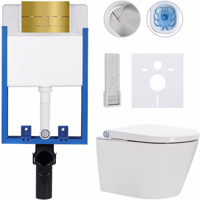 Set completo per WC Profi/Cronus Premium - bianco lucido - pulsante per WC Line/Oro - da incasso - 59,3x38,4 cm