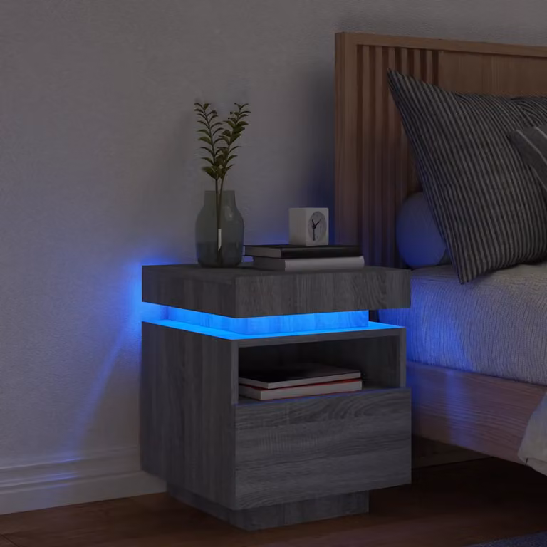 Comodino moderno vidaXL con luci LED Grigio Sonoma L: 40 cm, P: 39 cm, H: 48,5 cm