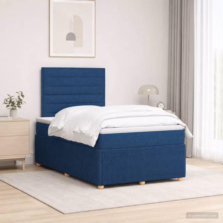 Letto box spring con materasso vidaXL in tessuto blu e bianco, L/P: 120 x 200 cm