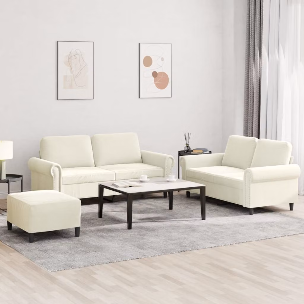Maison Exclusive - Set divano a 3 pezzi con cuscini in velluto color crema