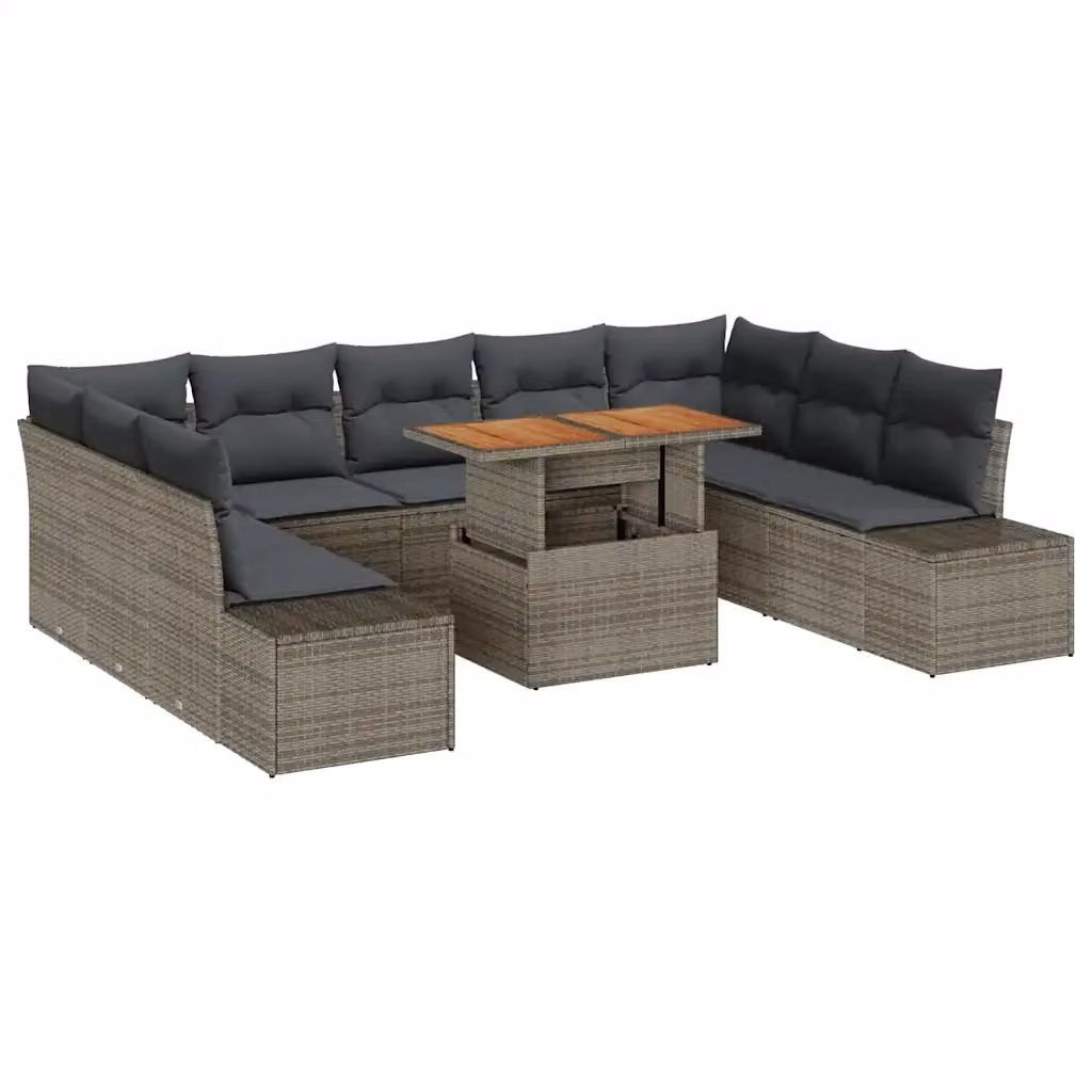 Set Divano da Giardino a Forma a U con Tavolino vidaXL, 10 Pezzi, Grigio – 2